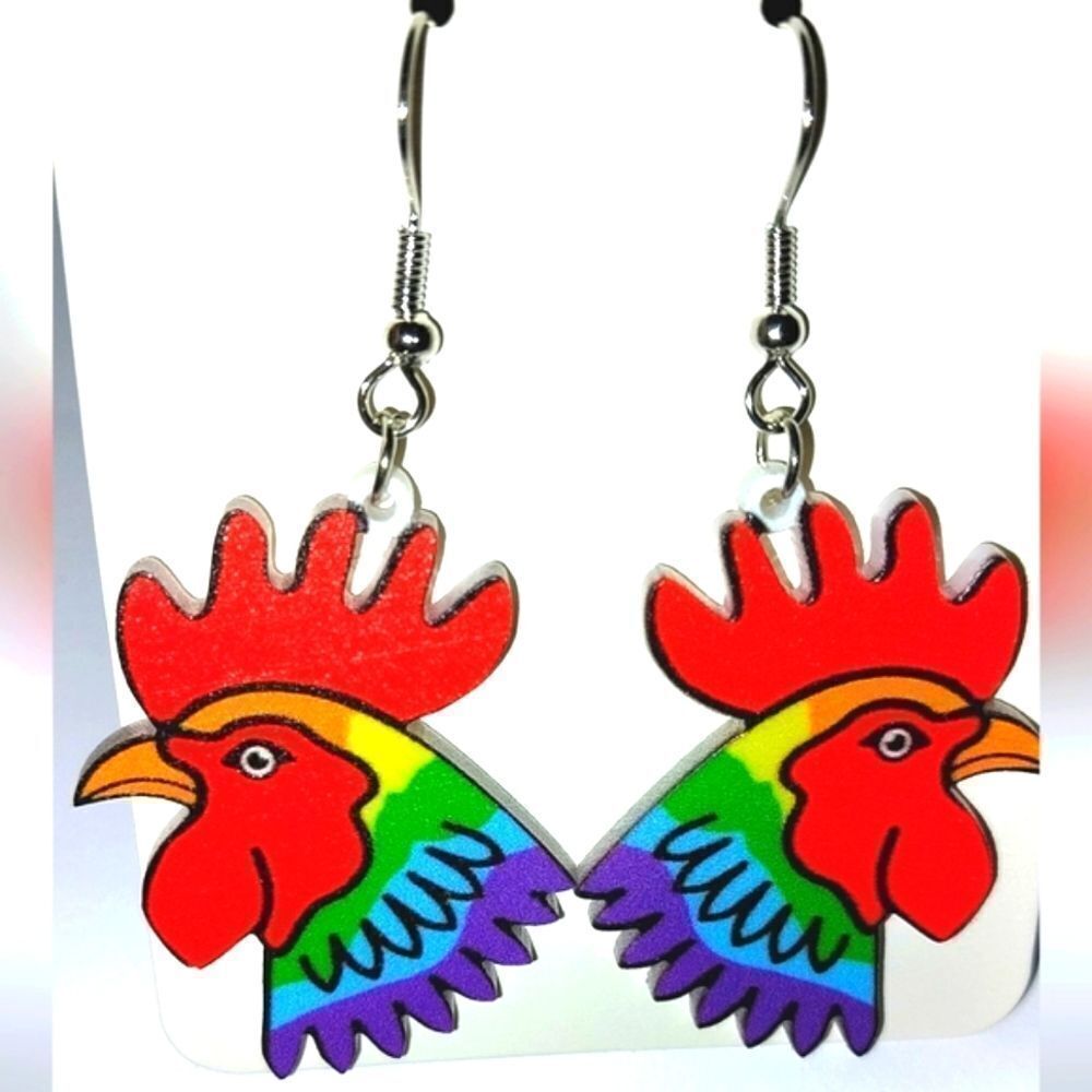 5d Festive Rooster Rainbow Earrings